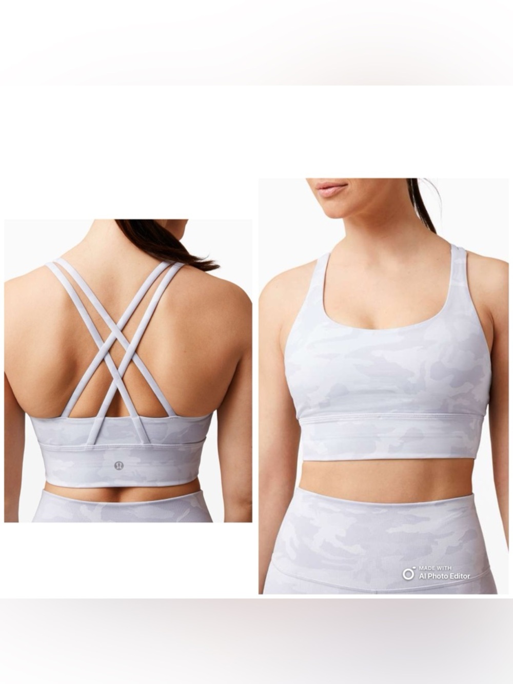 Lululemon Energy Bra Long Line *Medium Support B-C-D Camo Alpine White Size 10